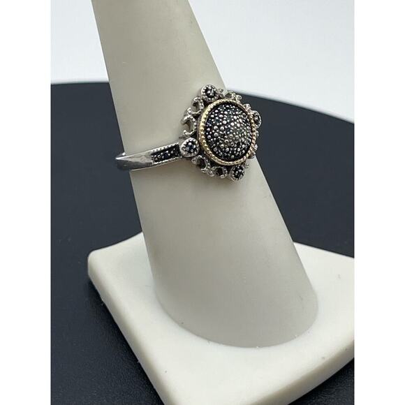 Designer 925 Sterling Silver 14K
Yellow Gold Blue Diamond Two Tone Ring Sz 7.5 - Picture 10 of 16